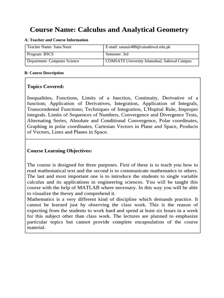 Calculus and Analytical Geometry Course | PDF | Function (Mathematics ...