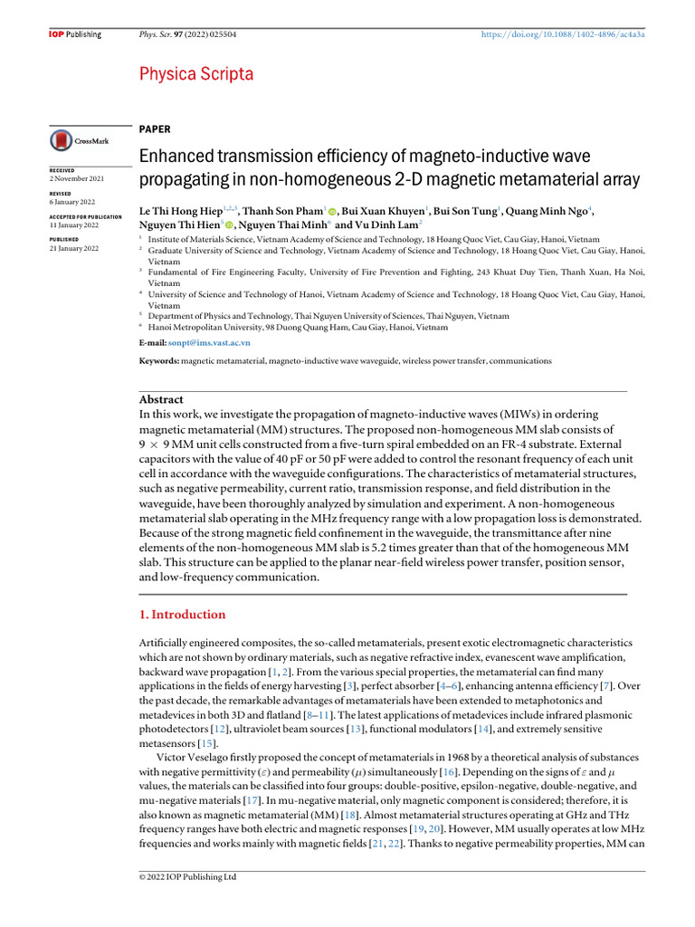 Enhanced Magneto-Inductive Wave Transmission | PDF | Metamaterial ...