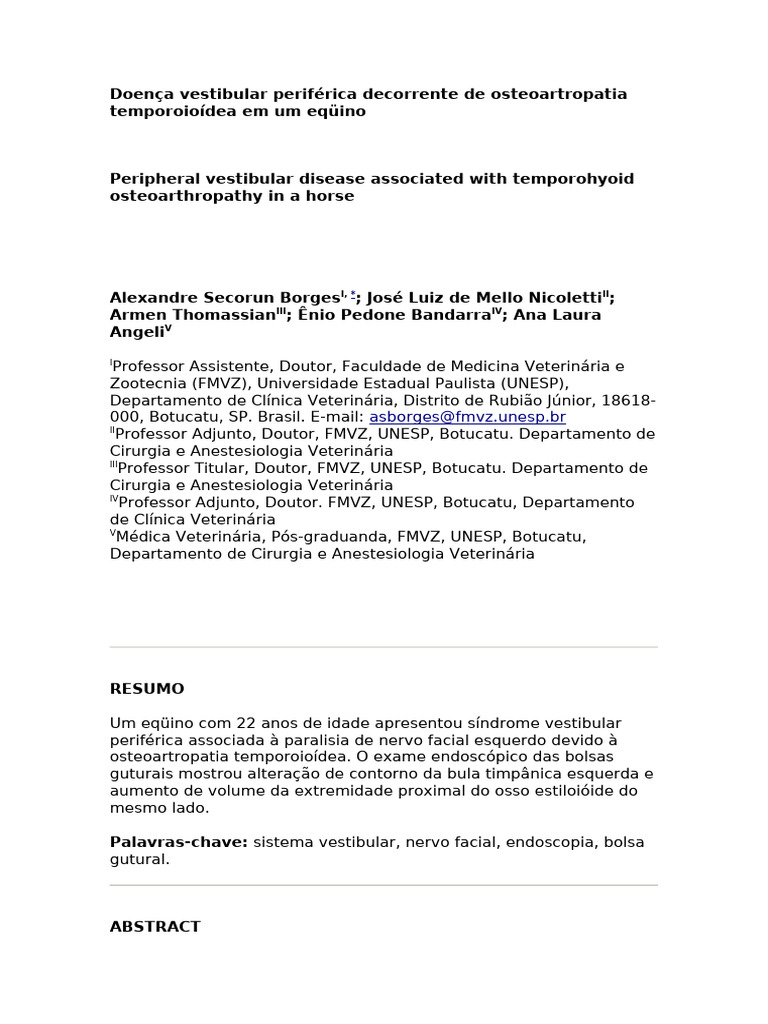 Doença Vestibular Periférica Decorrente de Osteoartropatia T | PDF ...