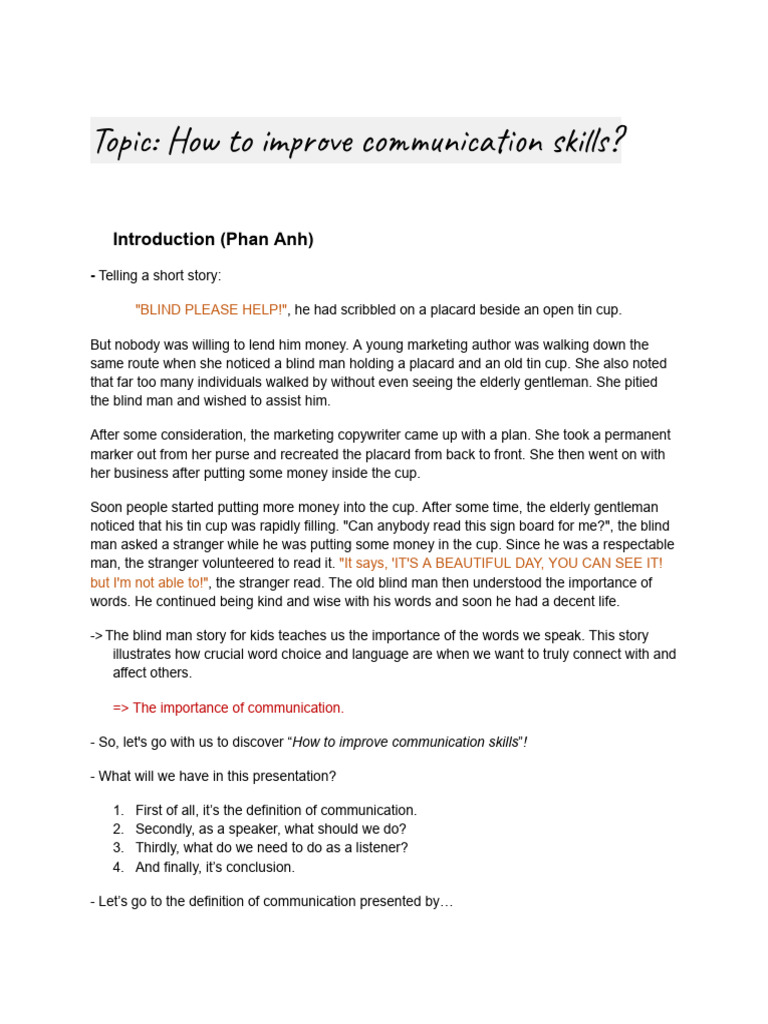 Improve Your Communication Skills | PDF | Body Language | Communication