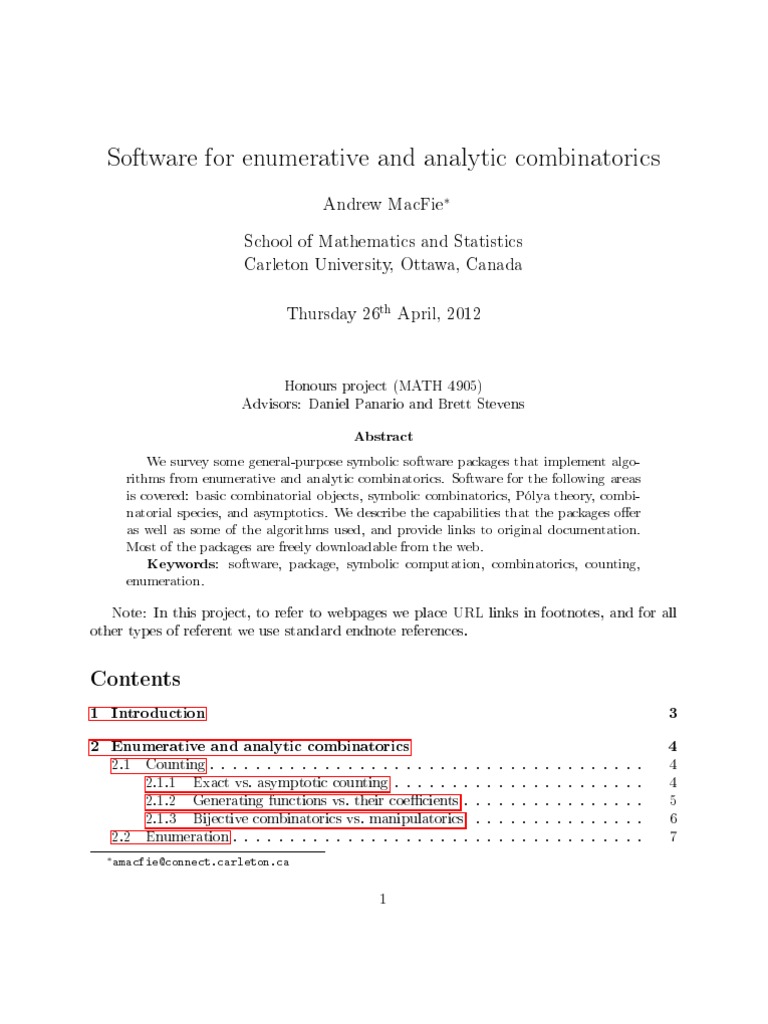 Software For Enumerative and Analytic Combinatorics | PDF ...