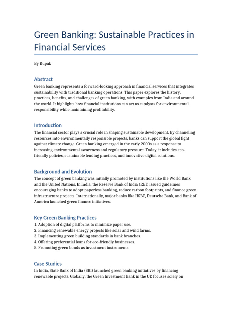 Green Banking: Sustainable Finance Practices | PDF | Sustainability | Banks