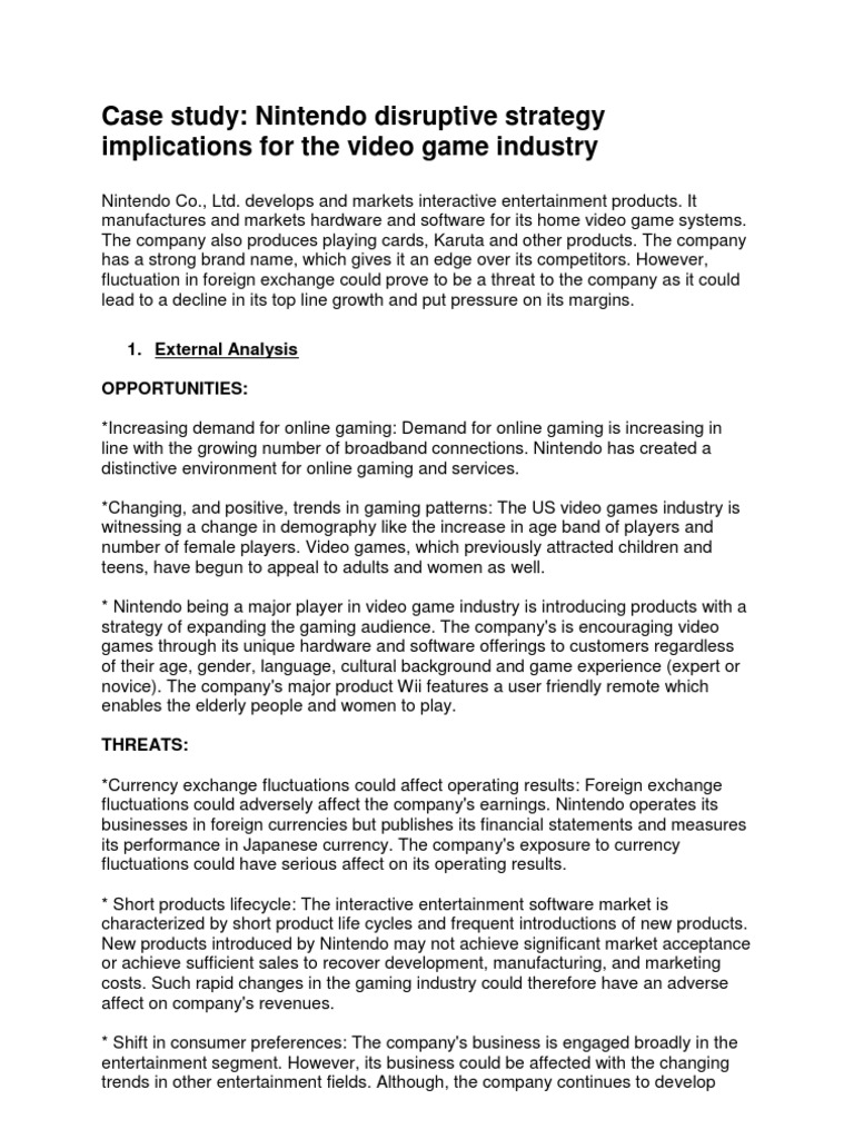 Nintendo Case Study PDF Nintendo Video Game Consoles