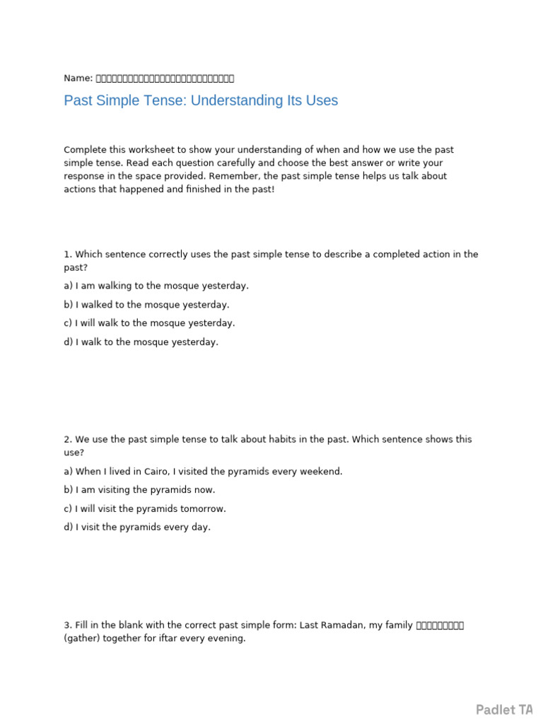 Past Simple Tense Worksheet Guide | PDF | Grammatical Tense | Linguistics