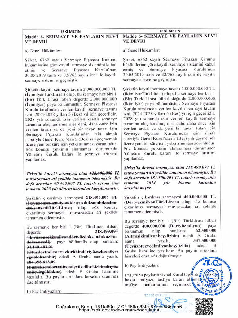 Onaylı Tadil Metni | PDF