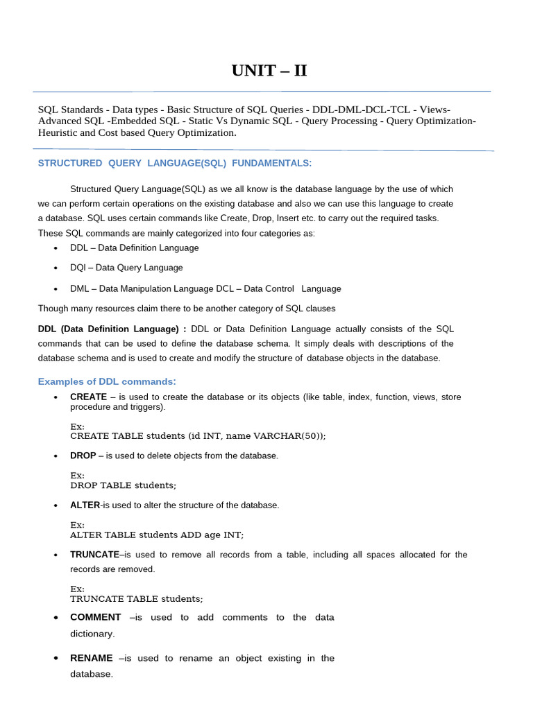 SQL Fundamentals: DDL, DML, DCL, TCL | PDF | Databases | Parsing