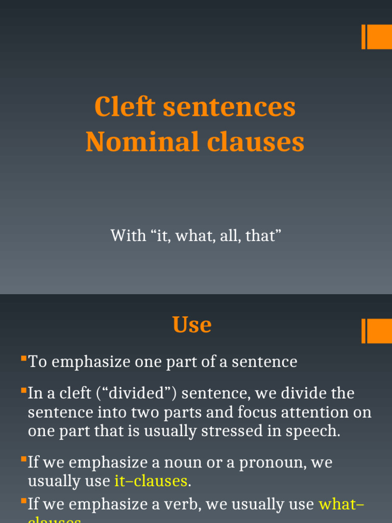 Cleft Sentences Nominal Clauses | PDF | Verb | Sentence (Linguistics)