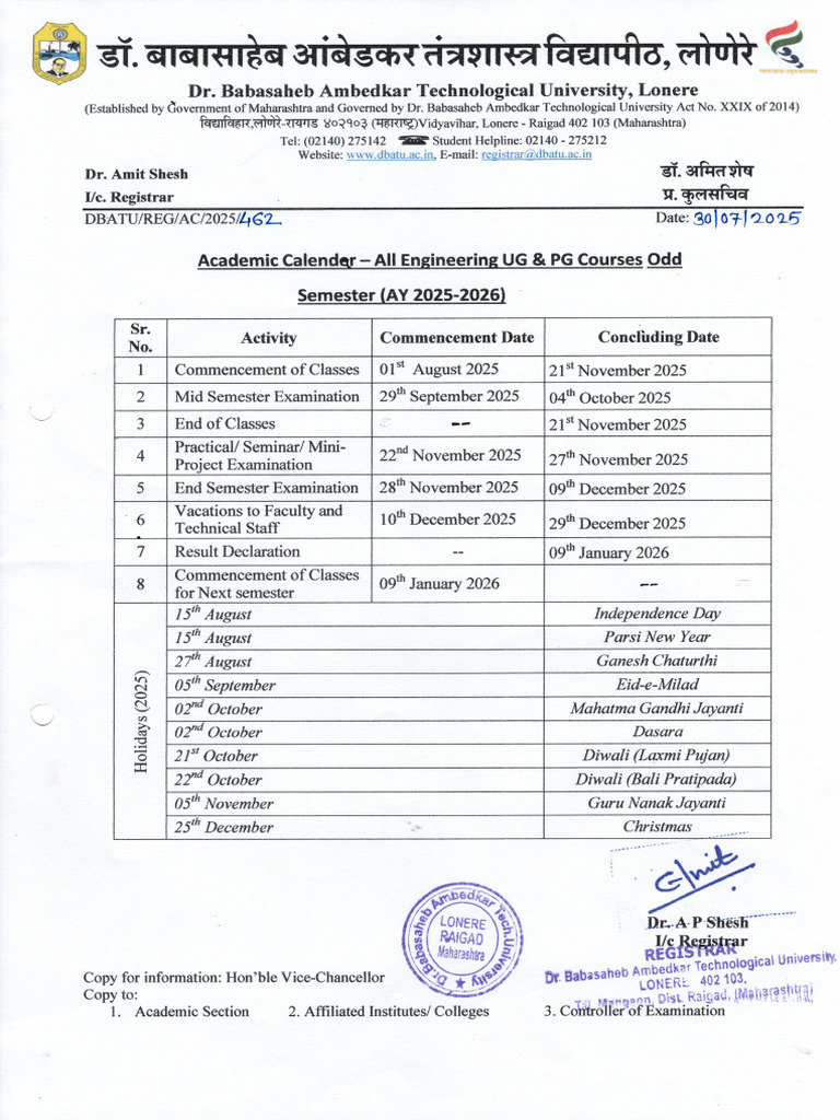 AC - Engg UG PG - Odd Sem - AY 2025 26 - 462 | PDF