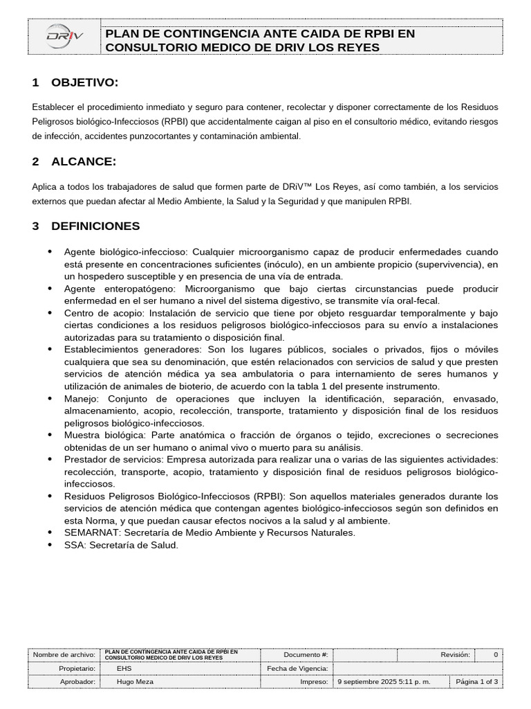 Plan Contingencia RPBI Consultorio Médico | PDF | Residuos peligrosos ...