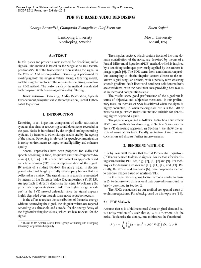 SVD-Based Audio Denoising Method | PDF | Partial Differential Equation ...