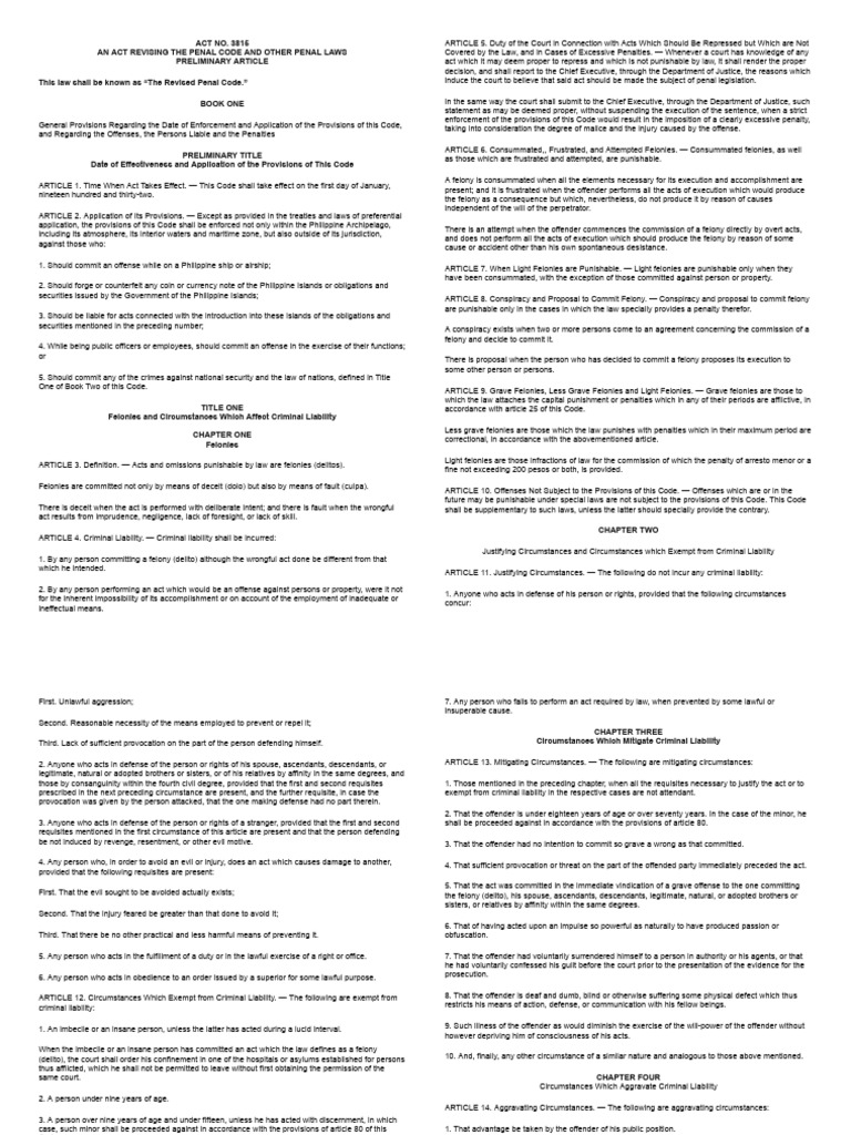 Revised Penal Code Art. 1 20 | PDF | Crimes | Crime & Violence