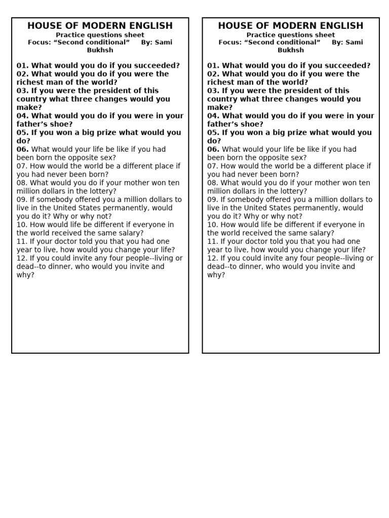 Second Conditonal Qs | PDF
