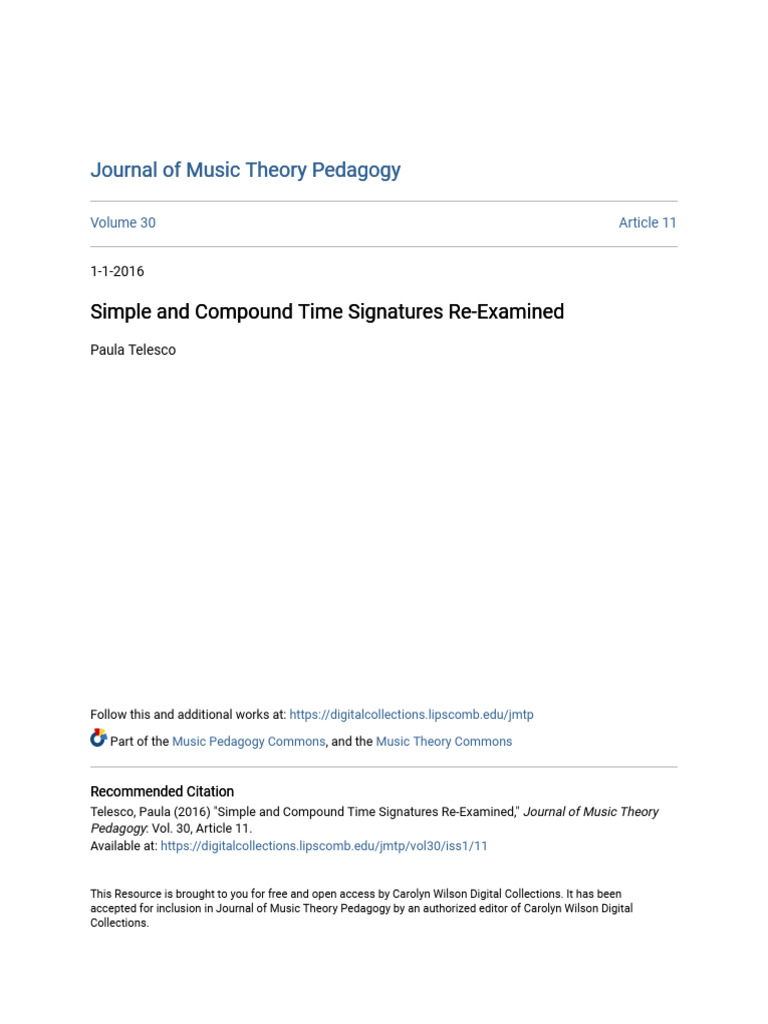 Simple and Compound Time Signatures Re-Examined | PDF | Performing Arts ...