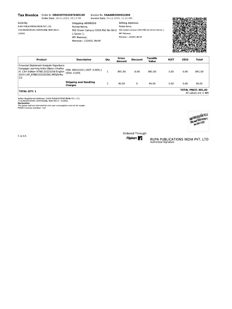 Financial Analysis Invoice | PDF