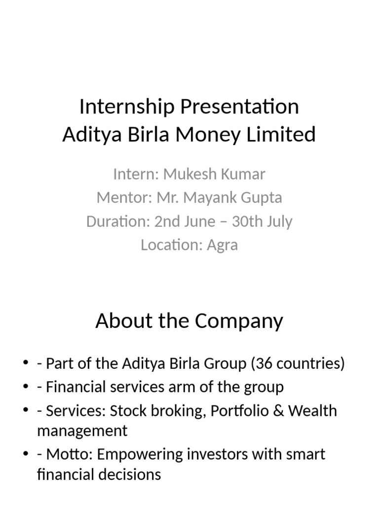 Internship Presentation Aditya Birla | PDF