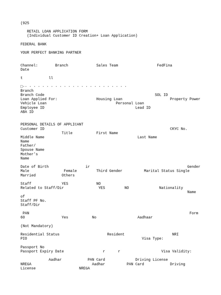 Retail Loan Application Form | PDF | Loans | Banks