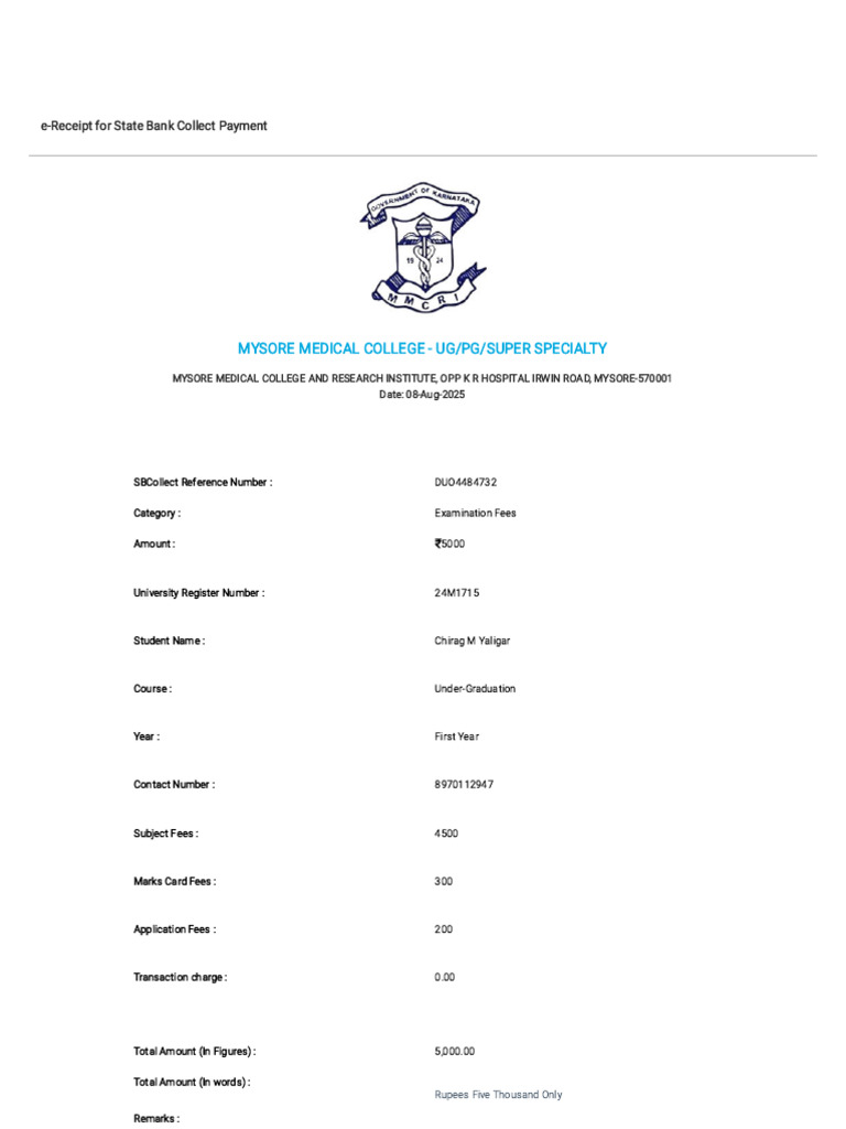 RGUGS Exam Fee Payment Receipt 2025 | PDF
