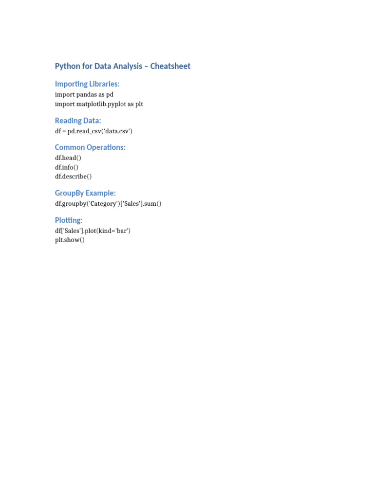Python Data Analysis Cheatsheet | PDF