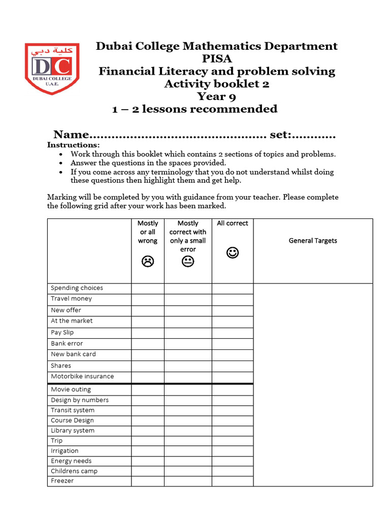 Year 9 Financial Literacy Activity Guide | PDF | Loans | Interest