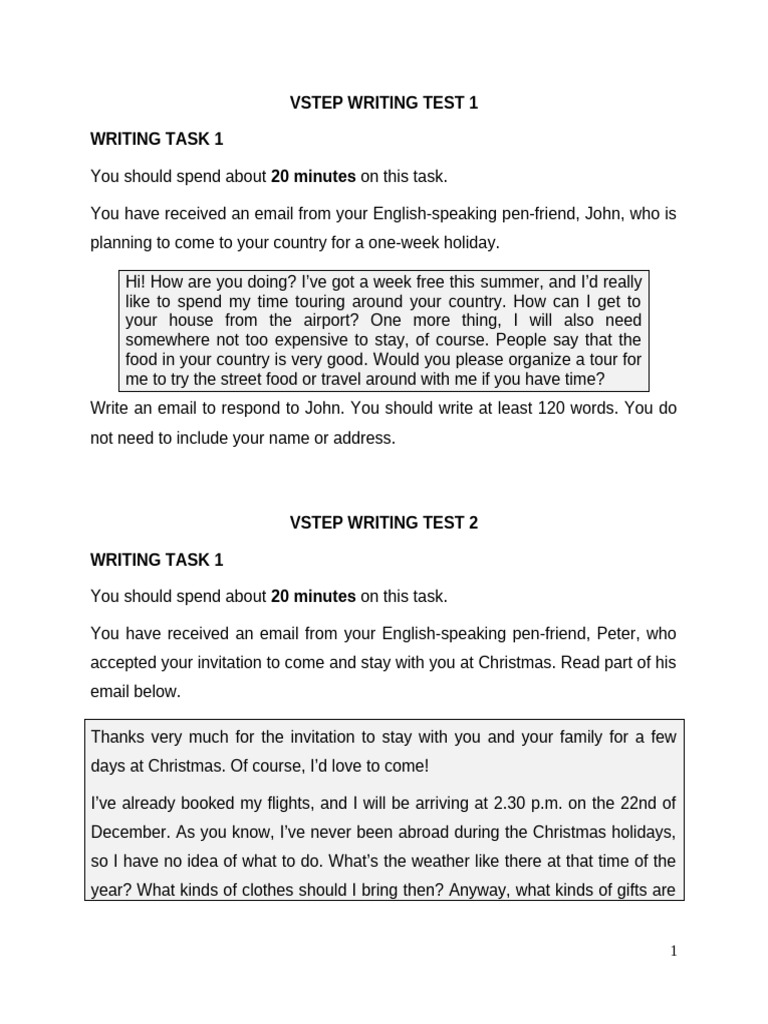 VSTEP Writing Test Email Responses | PDF | Christmas
