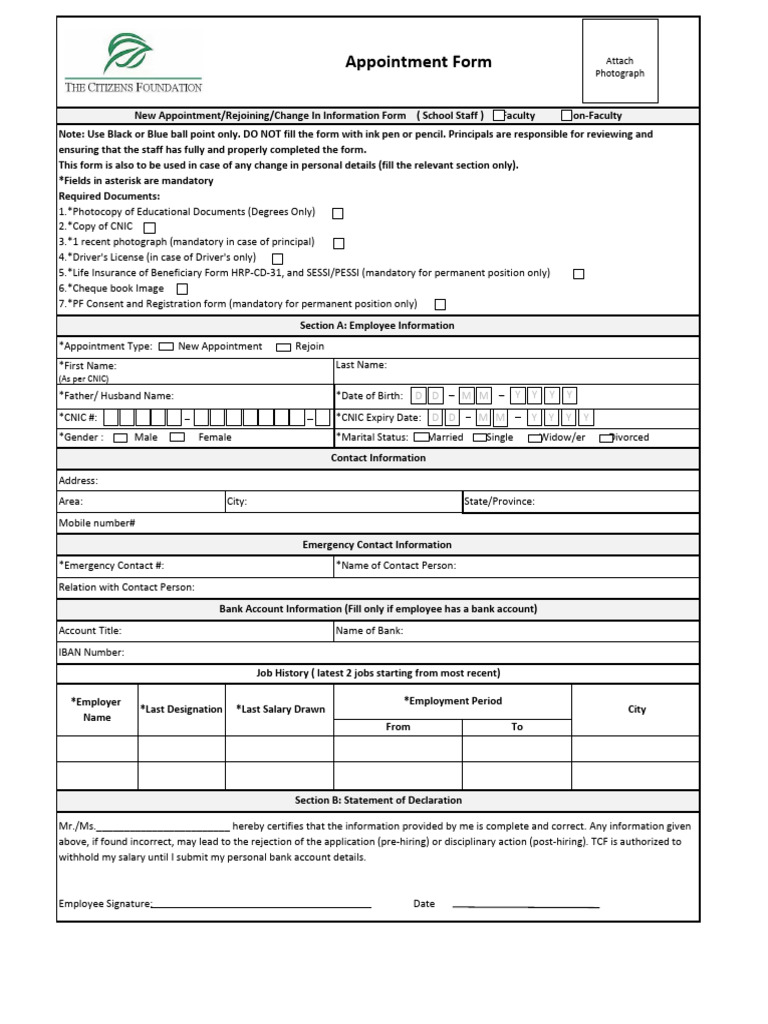 School Staff Appointment Form | PDF