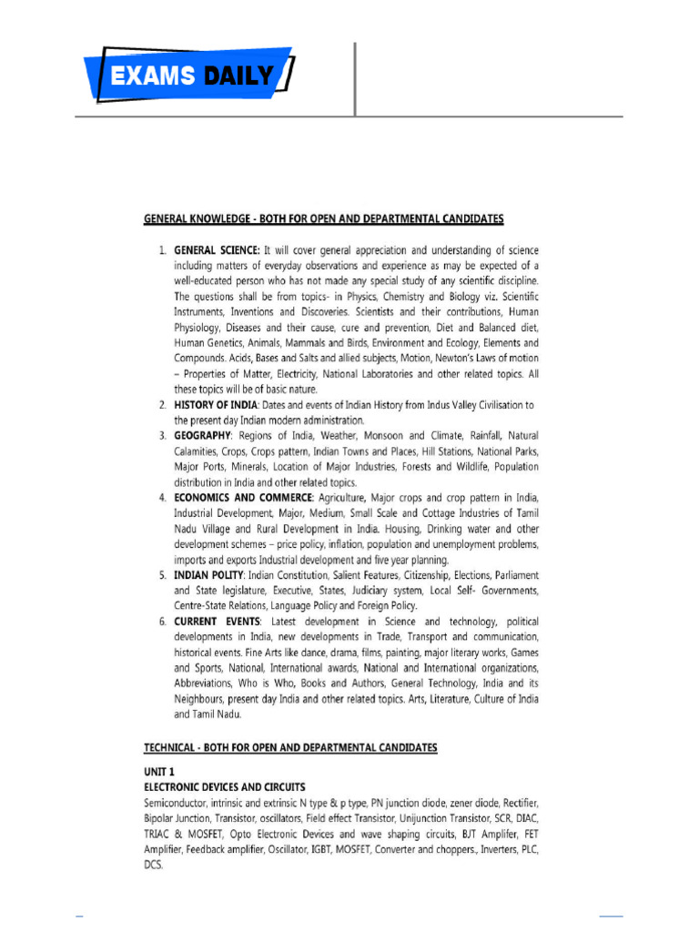 TNUSRB SI Technical Exam Syllabus | PDF