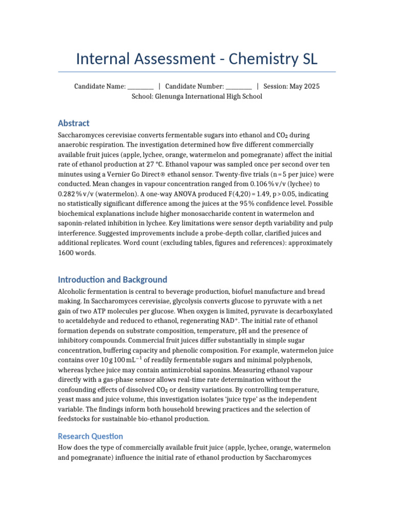 Ethanol Production from Fruit Juices | PDF | Fermentation | Ethanol