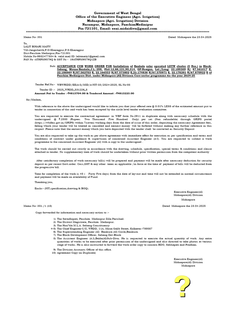 Acceptance Work Order for Solar LDTW | PDF | Money | Payments