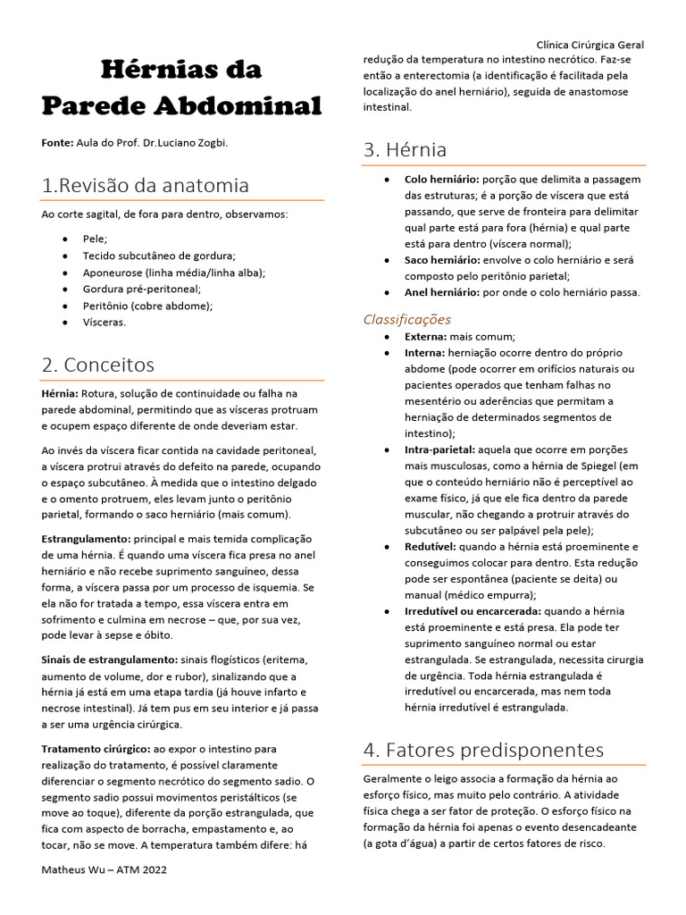 3- Hérnias da Parede Abdominal (e mapa mental) | PDF | Especialidades ...