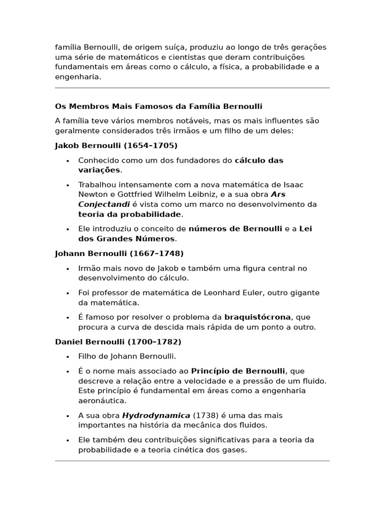 Legado da Família Bernoulli na Ciência | PDF