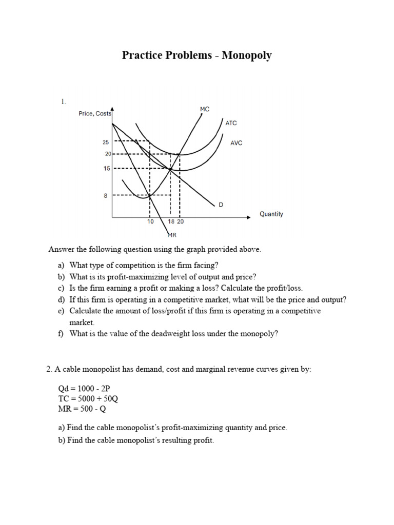 Monopoly Practice Problems and Analysis | PDF
