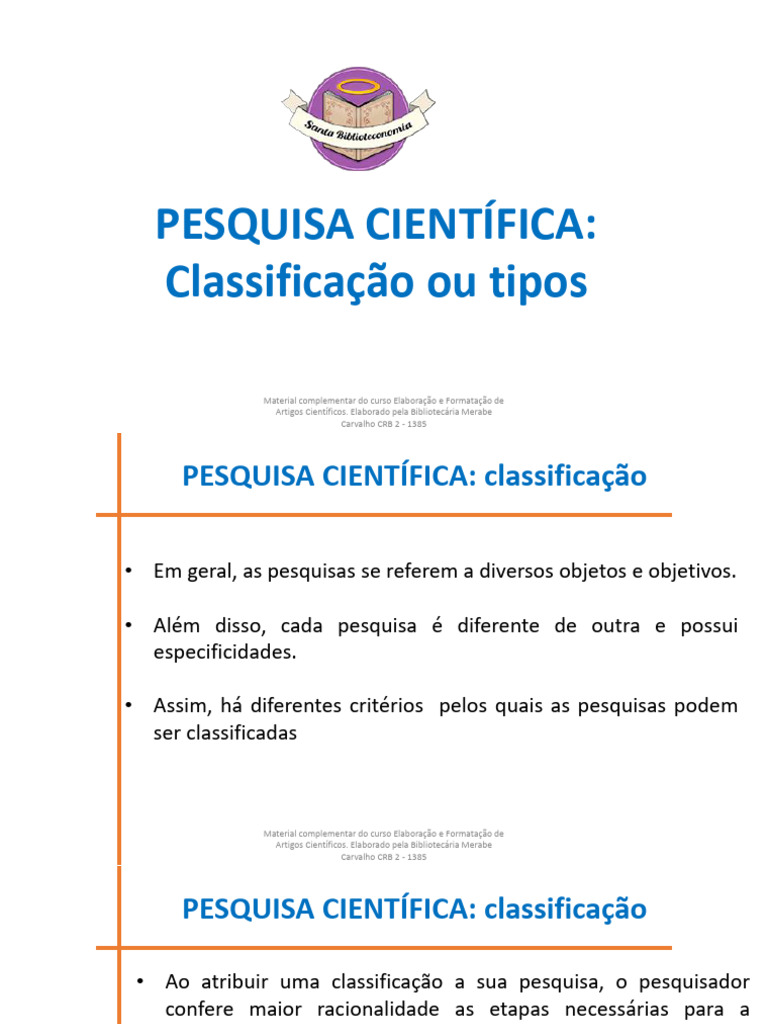Classificação de Pesquisa Científica | PDF | Science | Método científico