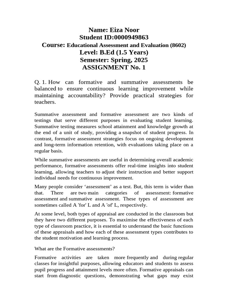 Balancing Formative and Summative Assessments | PDF | Educational ...