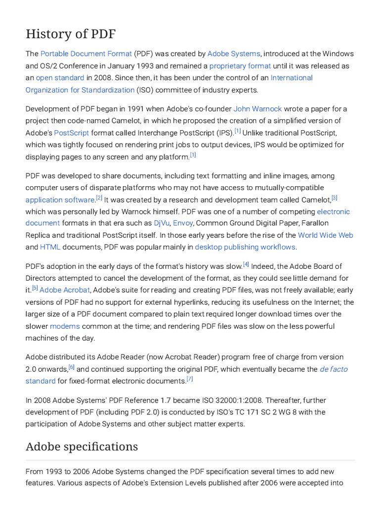 History of PDF - Wikipedia | PDF | Computing | Computer File Formats