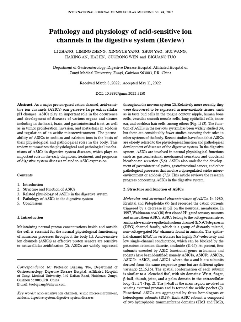 Pathology and Physiology of Acid-Sensitive Ion Cha | PDF | Cancer ...