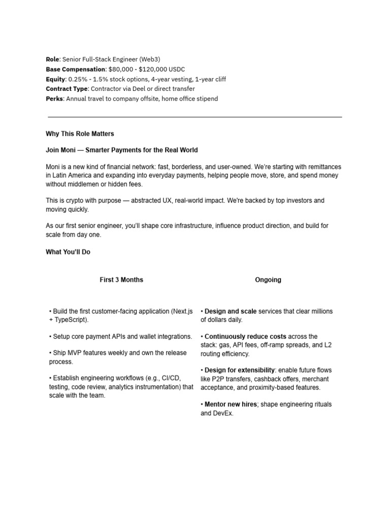 Senior Full-Stack Engineer (Web3) Role | PDF | Computing