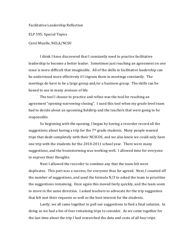 Facilitative Leadership Reflection Pdf Leadership Educational