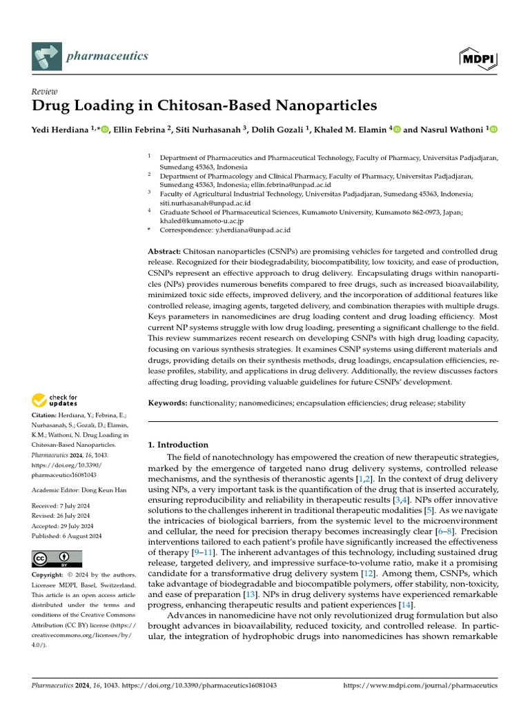 Chitosan Nanoparticles for Drug Delivery | PDF | Emulsion | Nanomedicine