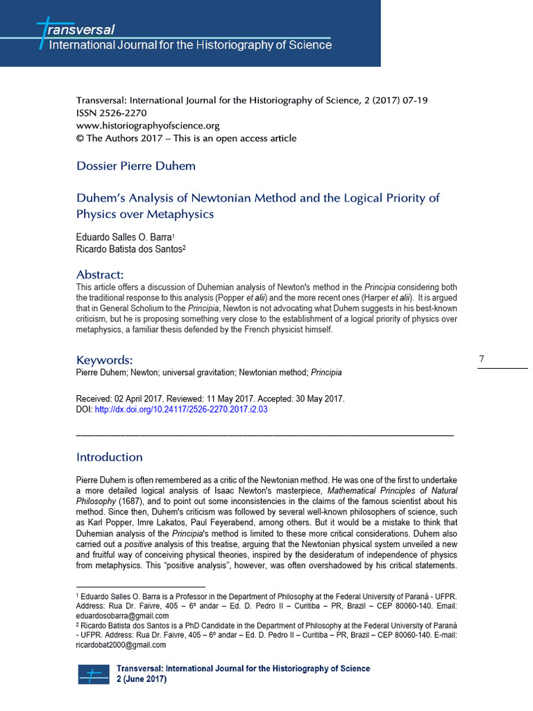 Duhem's Analysis of Newtonian Method | PDF | Newton's Law Of Universal ...