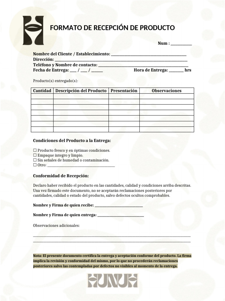 Formato de Recepción de Productos | PDF