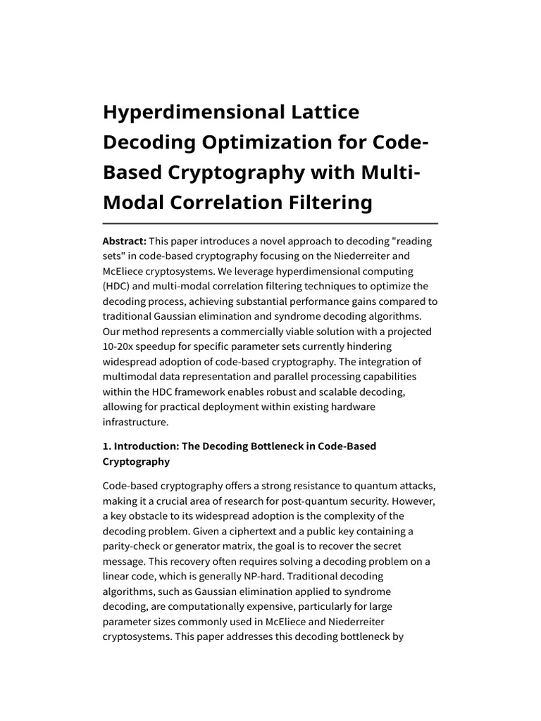 Hyperdimensional Lattice Decoding Optimization For Code-Based ...