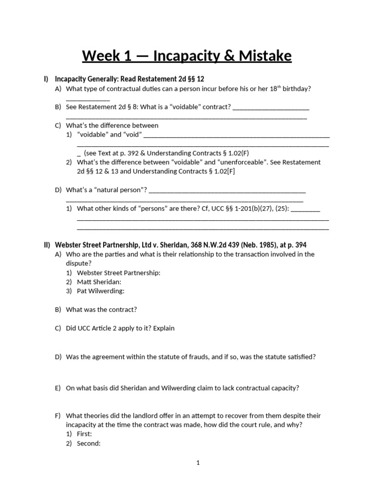 Contracts: Incapacity & Mistakes Overview | PDF | Contract Law ...