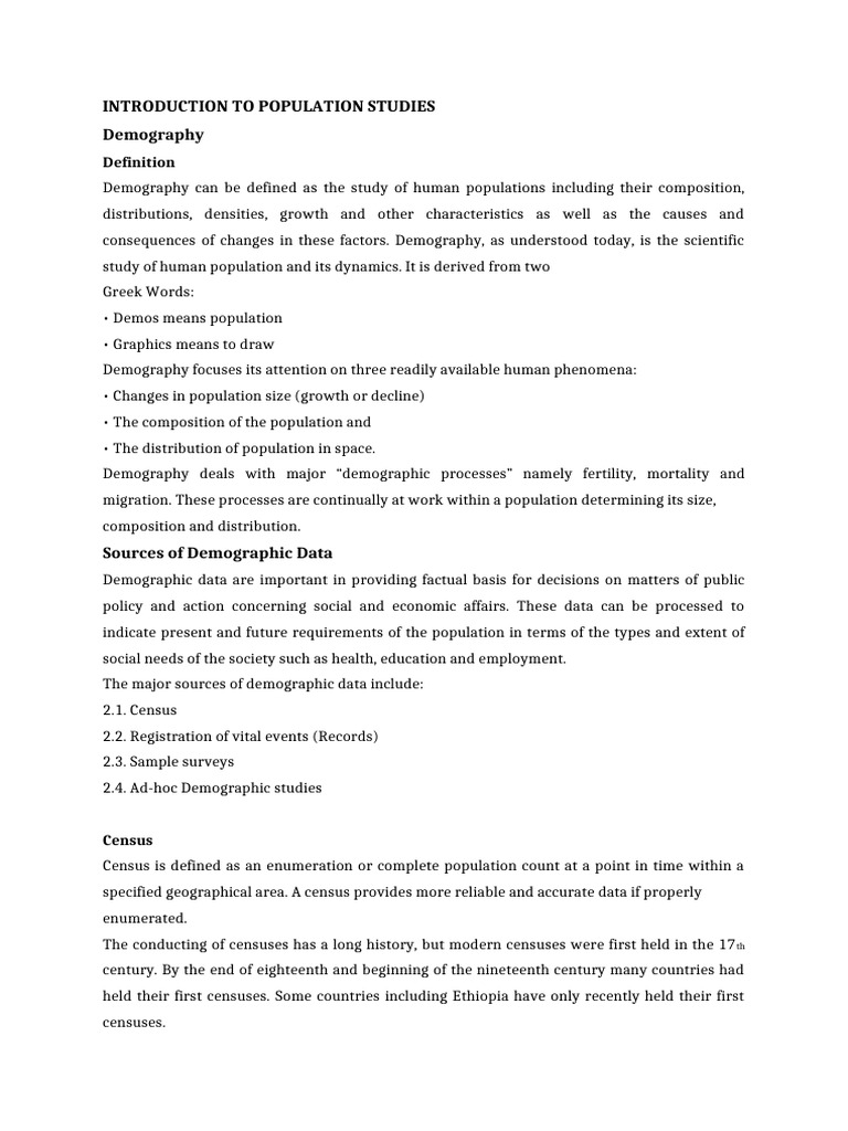 Demography: Key Concepts and Data | PDF | Demography | Census