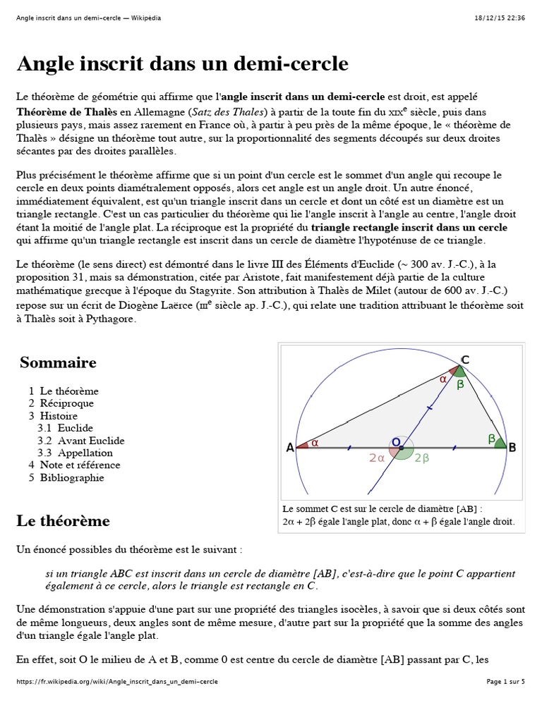 Angle inscrit dans un demi-cercle | PDF | Mathématiques élémentaires ...