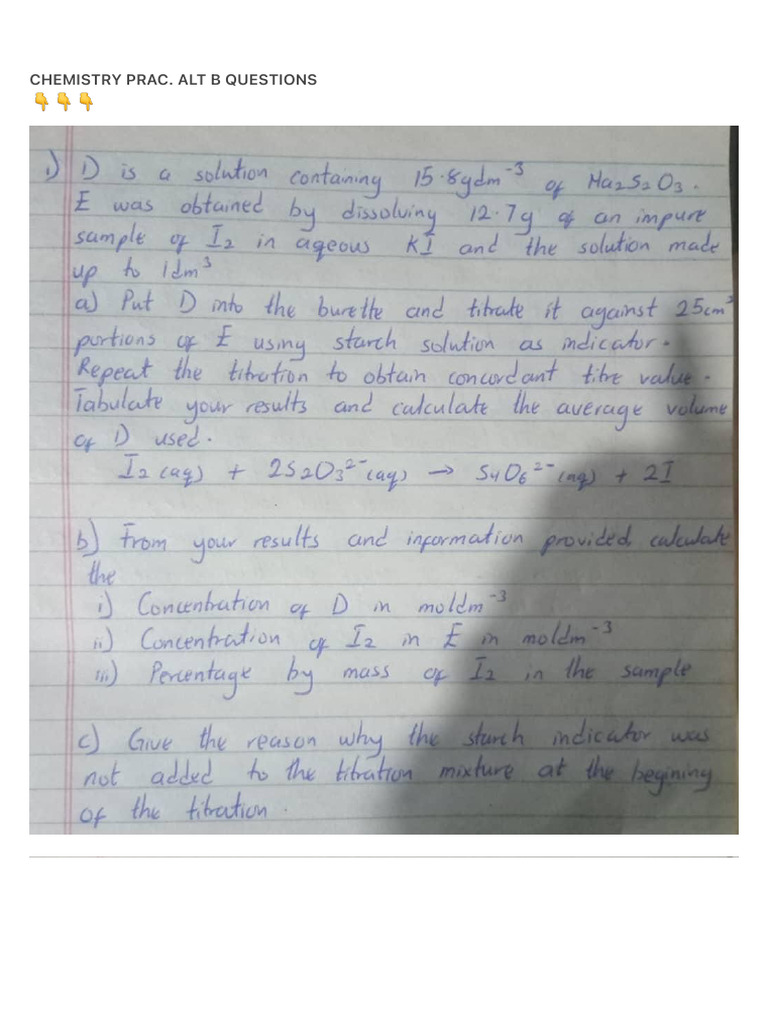 Chemistry Prac. Alt B Questions and Answers ? | PDF