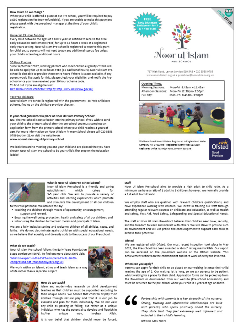Prospective Parents Leaflet Sept. 22 | PDF | Preschool | Child Care