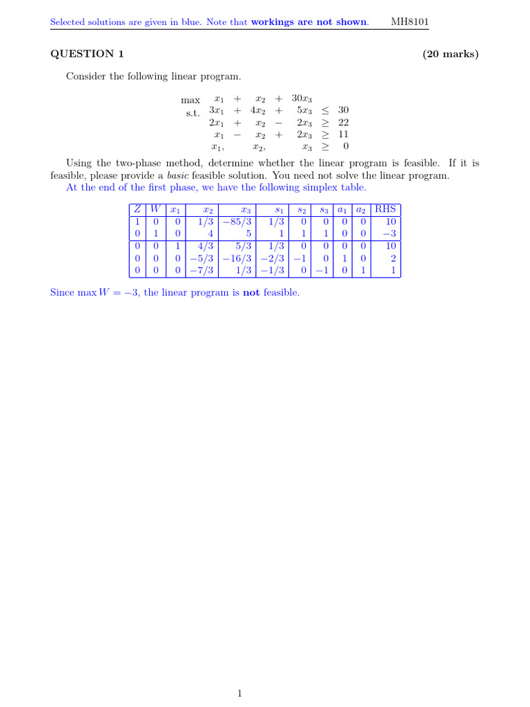 2020 MH8101 Finals Solutions | PDF | Linear Programming | Systems Analysis