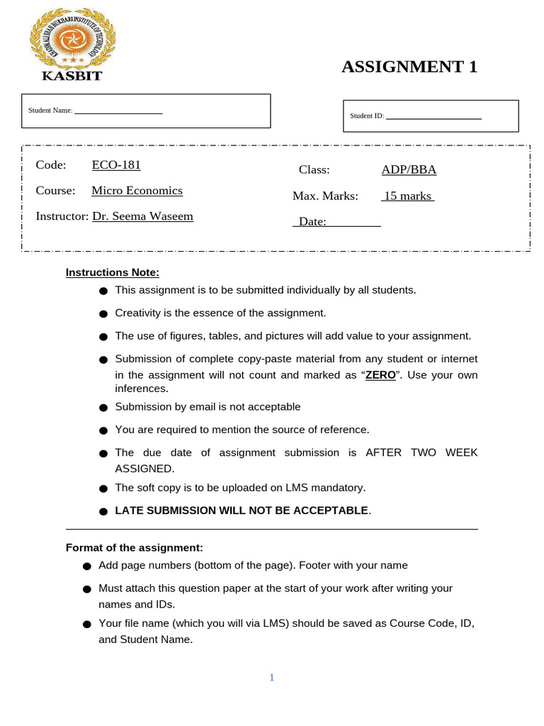 Microeconomics Assignment Guidelines | PDF | Supply And Demand ...