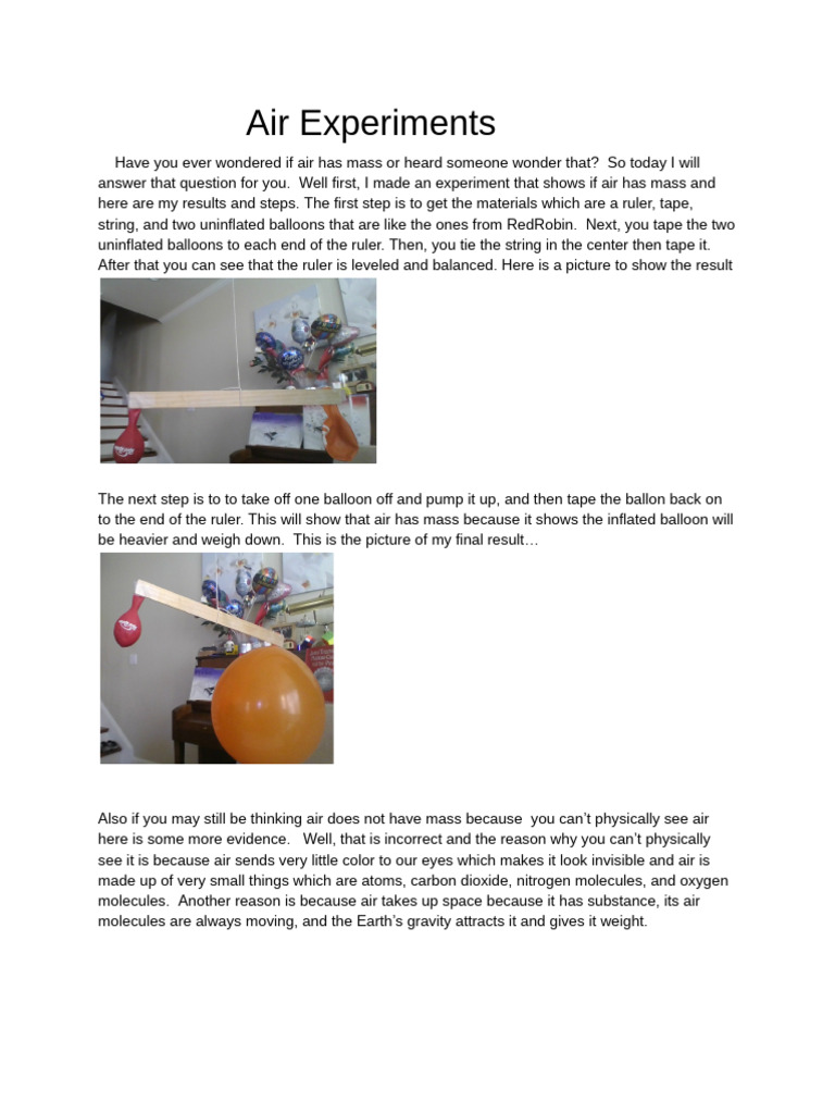 Air Experiments (Science Project) | PDF