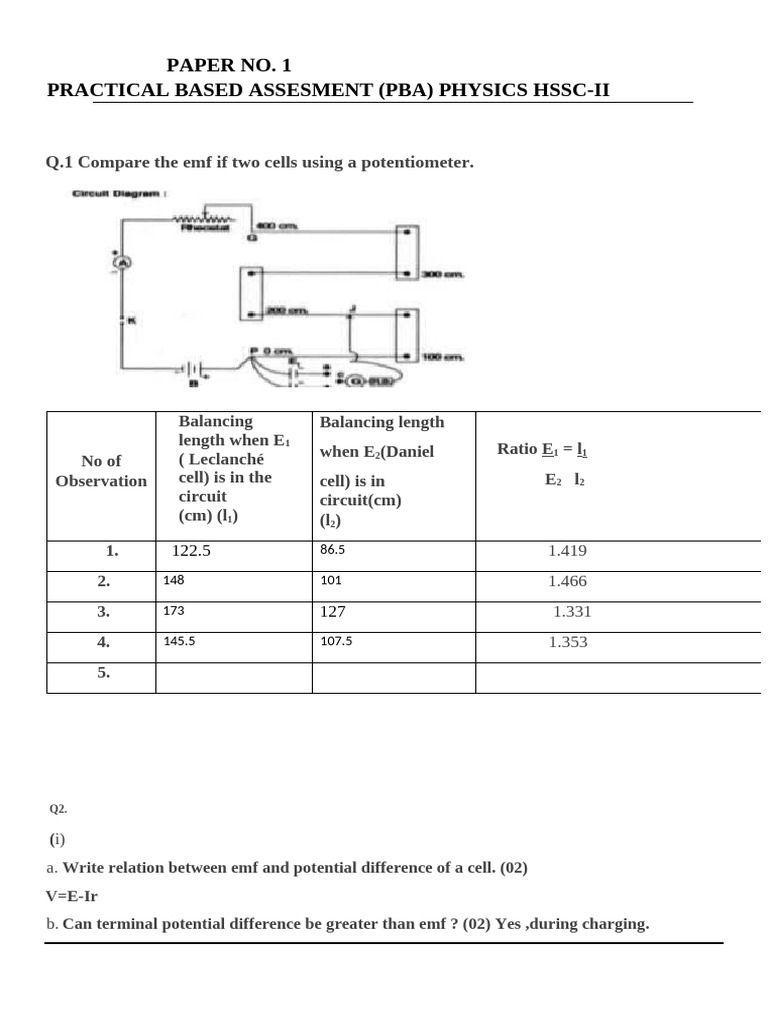Potentiometer EMF Comparison Experiment | PDF | Physical Quantities ...